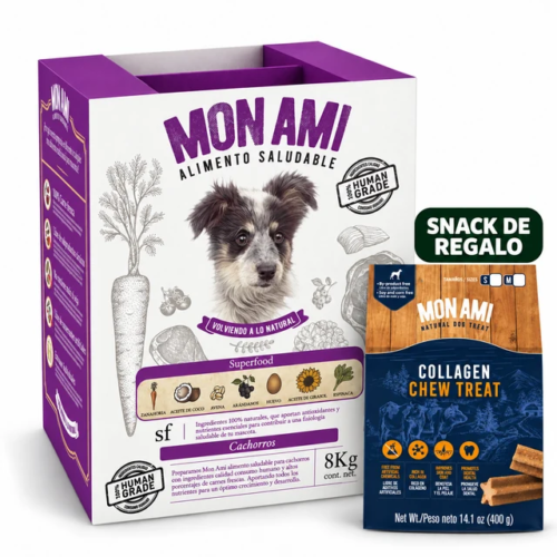 Mon Ami Superfood para cachorros con snack Collagen Chew Treat de 400 g de regalo