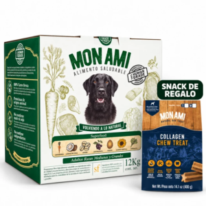 Mon Ami Superfood razas medianas y grandes de 12 kg con snack Collagen Chew Treat de 400 g de regalo