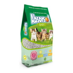 Absorsol Baby Piedras Sanitarias x 2 kg, bolsa sobre fondo blanco.