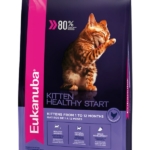 Envase de Eukanuba Kitten Healthy Start, alimento seco para gatitos de 1 a 12 meses