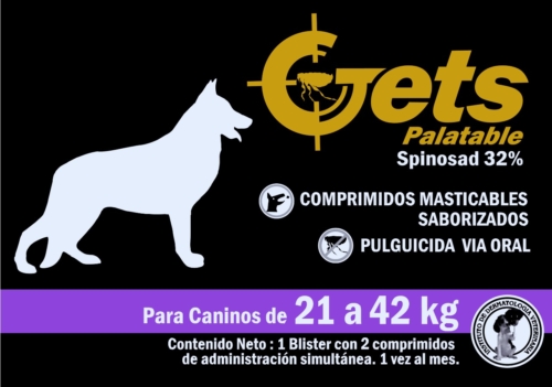 GETS Palatable 21 a 42 kg x 2 comprimidos - IDV Etiqueta de GETS Palatable para perros de 21 a 42 kg, envase con 2 comprimidos, IDV